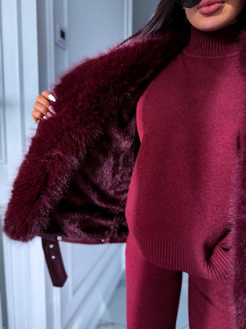 Bordeaux jacket with bordeaux fur "LUX FUR" FL47